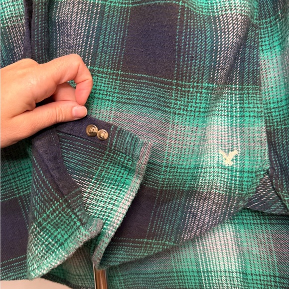 AE Vintage Boyfriend Sherpa Lined Hooded Flannel Jacket Green Plaid Size L - Picture 5 of 9